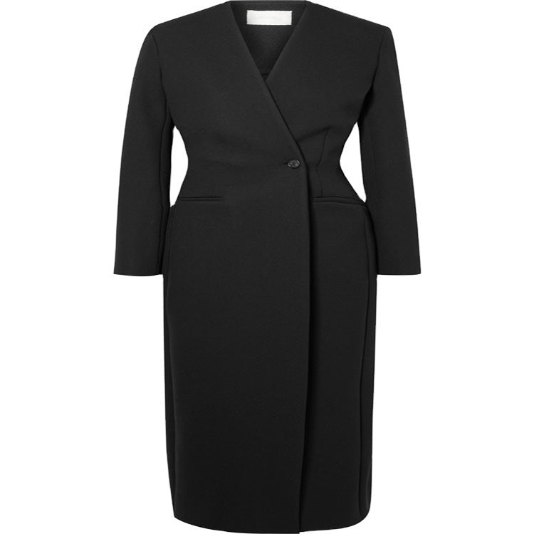 Damska Maxi długa minimalist tailoring płaszcz z otwartym przodem Lumaza