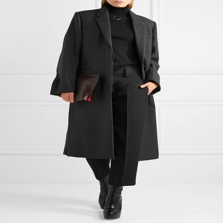 Damska oversize Single-dwurzędna Maxi-Length mieszanka wełny długa płaszcz z Relaxed Shoulders i klapką kieszeniami Lumaza