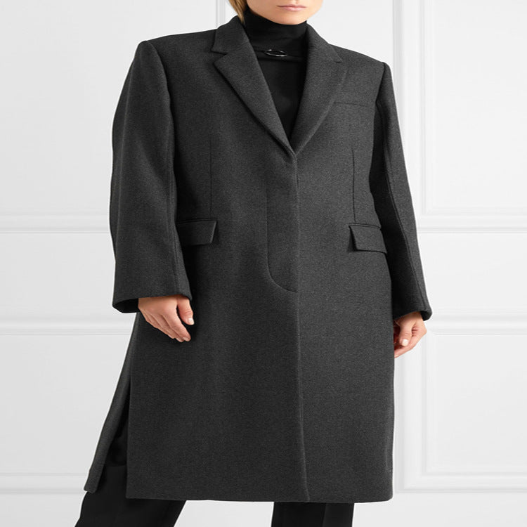 Damska oversize Single-dwurzędna Maxi-Length mieszanka wełny długa płaszcz z Relaxed Shoulders i klapką kieszeniami Lumaza