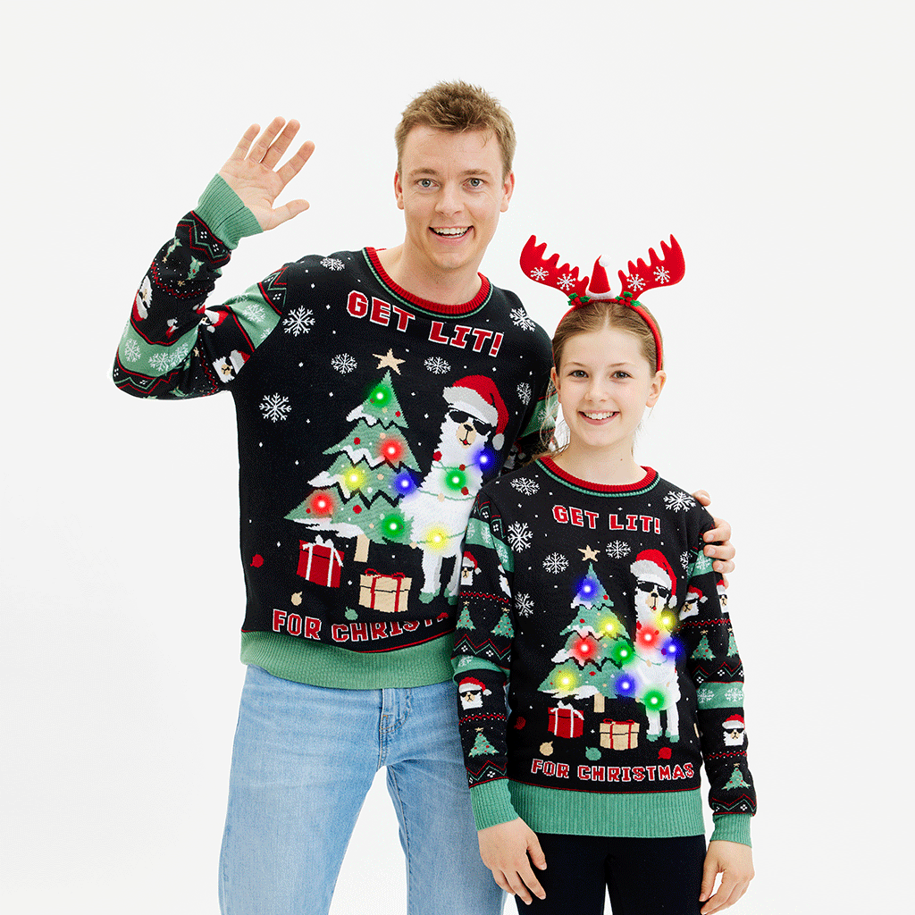 Get Lit Llama Christmas Christmas Sweter Męskie