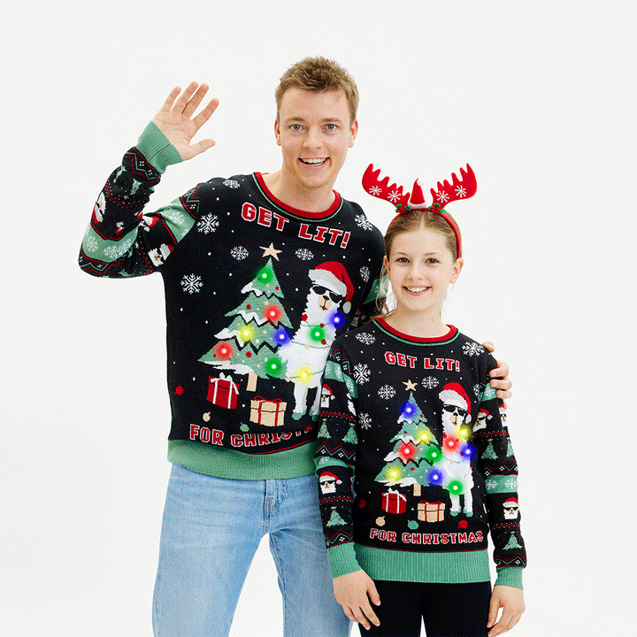 Get Lit Llama Christmas Christmas Sweter Męskie