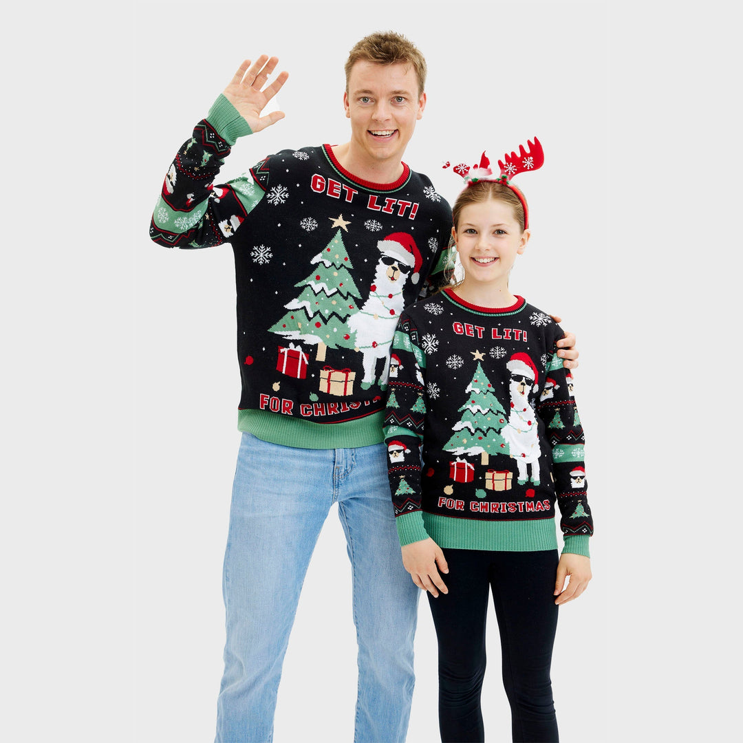 Get Lit Llama Christmas Christmas Sweter Męskie