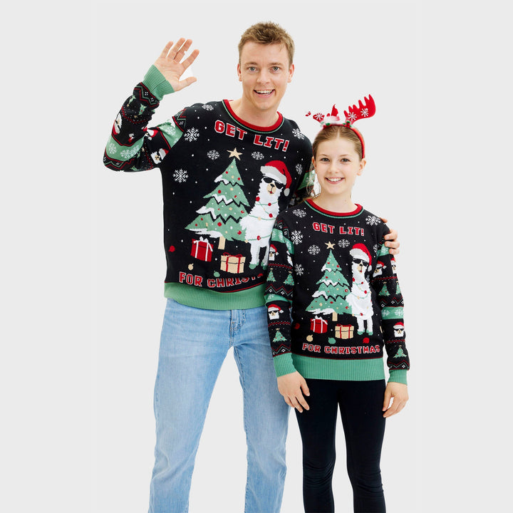Get Lit Llama Christmas Christmas Sweter Męskie
