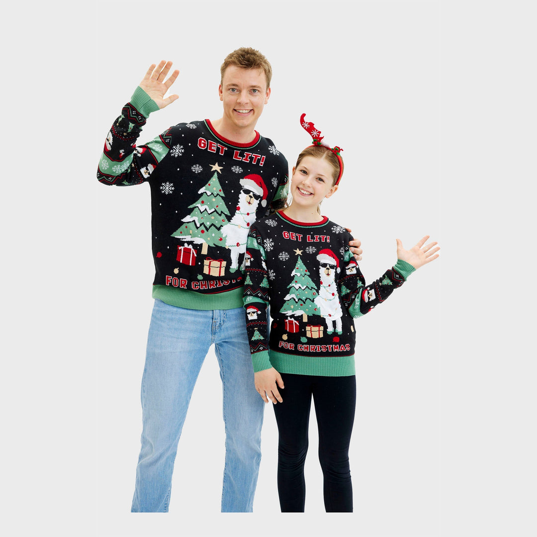 Get Lit Llama Christmas Christmas Sweter Męskie