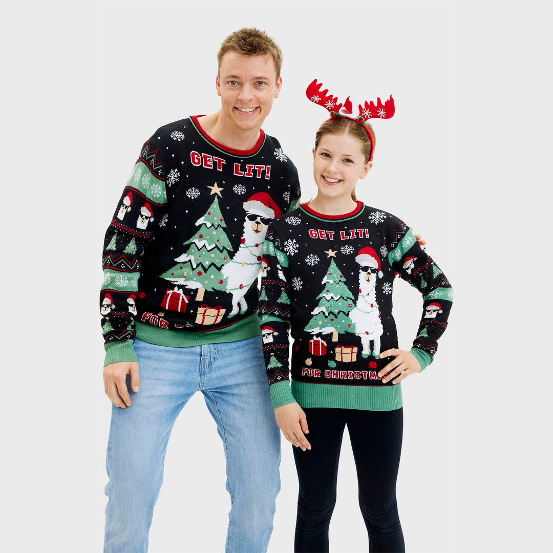 Get Lit Llama Christmas Christmas Sweter Męskie