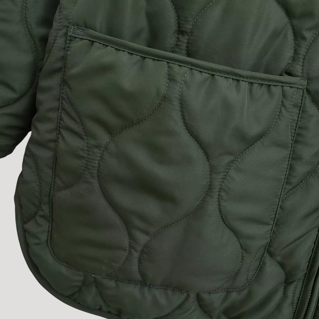 Damska pikowana oversize Zielony fleece zamkiem-up kurtka