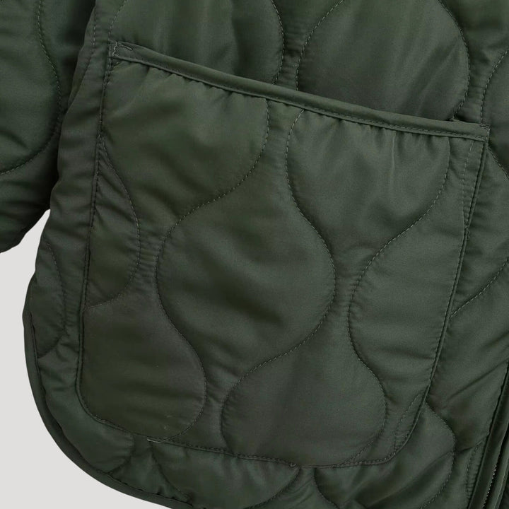 Damska pikowana oversize Zielony fleece zamkiem-up kurtka