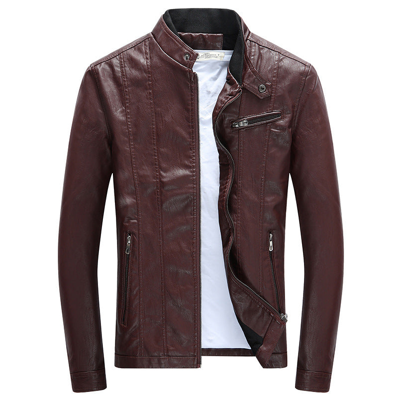 Męska nowoczesny Slim-Fit skóra wygląd Blouson z stójką i klatka piersiowa zamkiem kieszenią