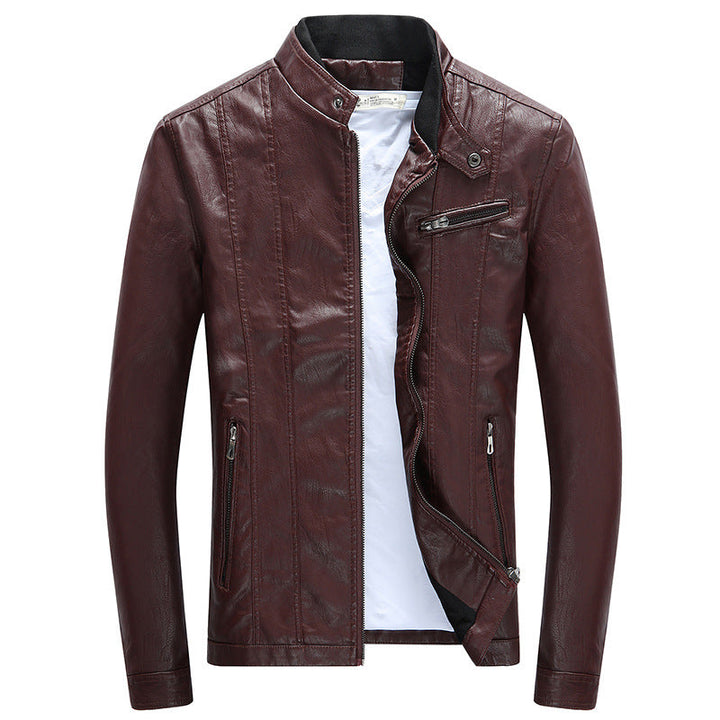 Męska nowoczesny Slim-Fit skóra wygląd Blouson z stójką i klatka piersiowa zamkiem kieszenią