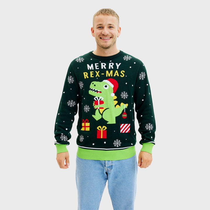 Funny Dino Christmas Sweter Męskie