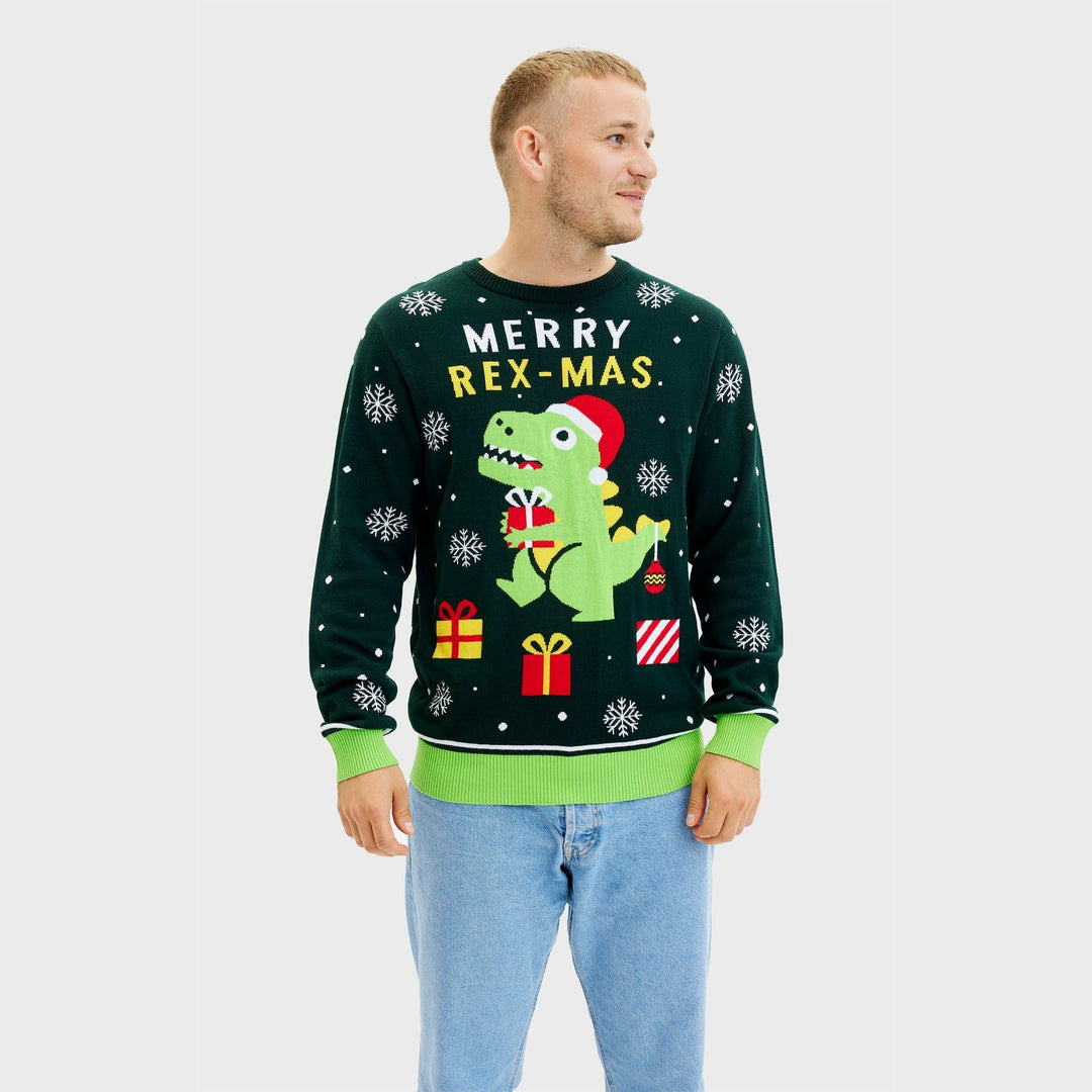 Funny Dino Christmas Sweter Męskie