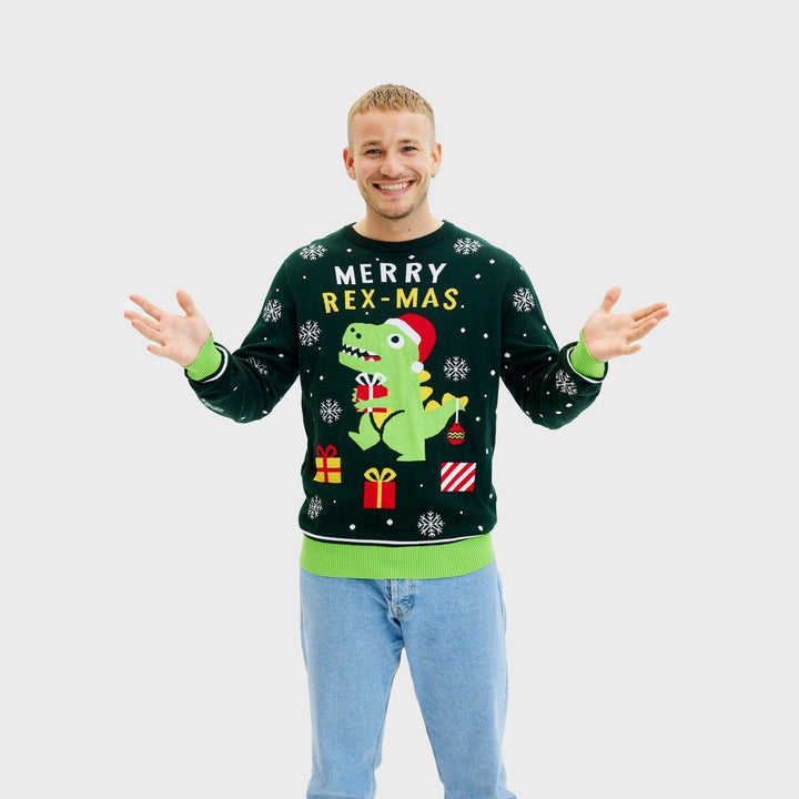 Funny Dino Christmas Sweter Męskie
