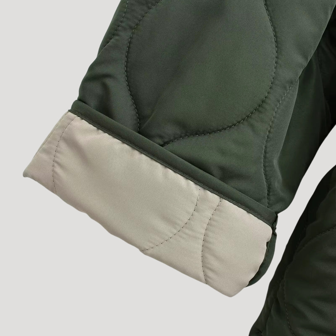 Damska pikowana oversize Zielony fleece zamkiem-up kurtka