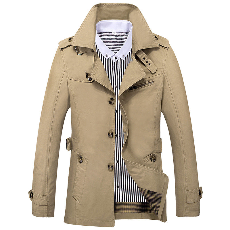 Męska elegancki field Trench z tailored fit, shoulder flaps i regulowany mankiety