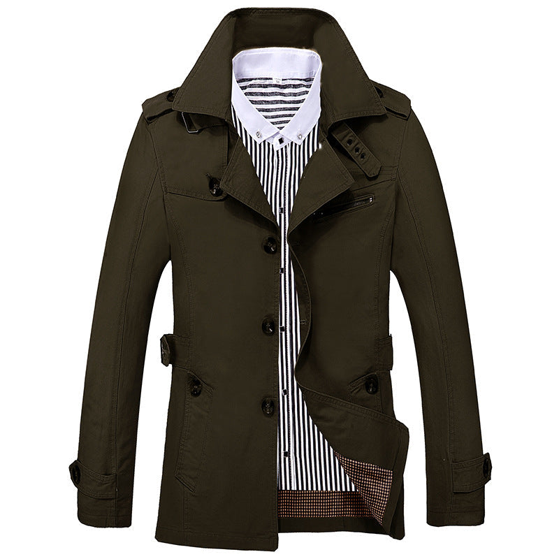 Męska elegancki field Trench z tailored fit, shoulder flaps i regulowany mankiety