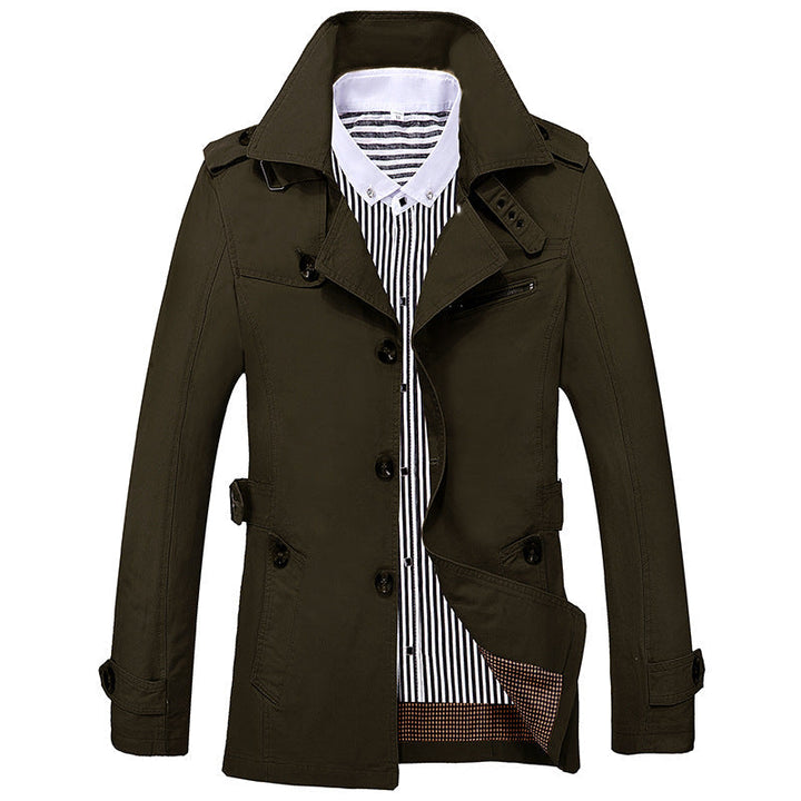 Męska elegancki field Trench z tailored fit, shoulder flaps i regulowany mankiety