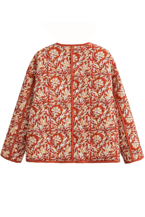 Neck Floral Prwt Loose pikowana bawełna kurtka