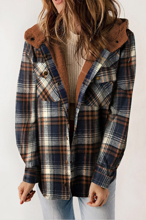 Guzik Sherpa Lined Z kapturem Flannel Kurtka