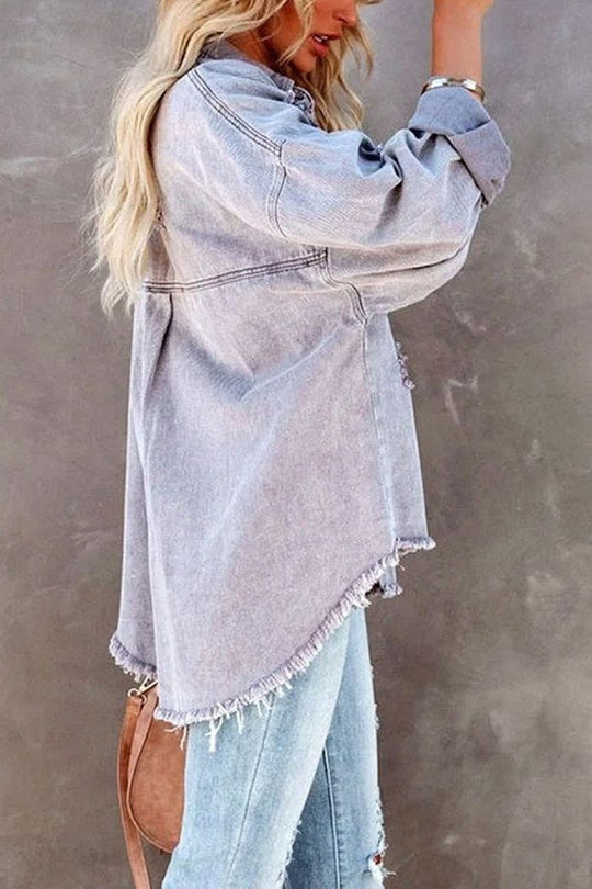 Revers długa rękaw Ripped denim kurtka