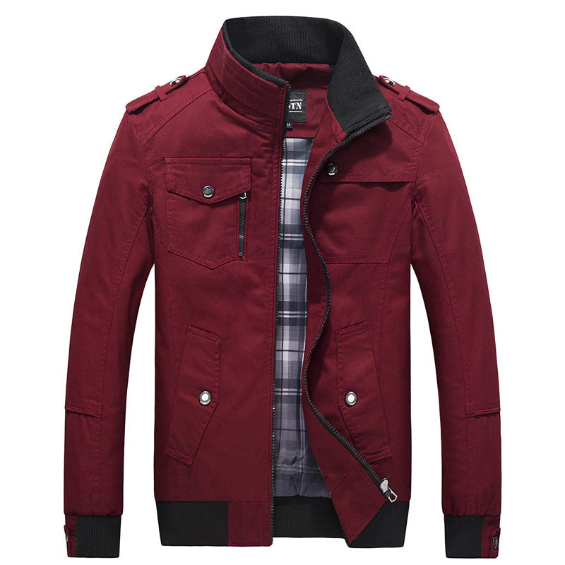 Męska utility canvas Blouson z stójką, Epaulettes i Checkered wner Lwwg