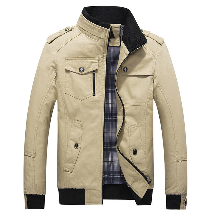 Męska utility canvas Blouson z stójką, Epaulettes i Checkered wner Lwwg