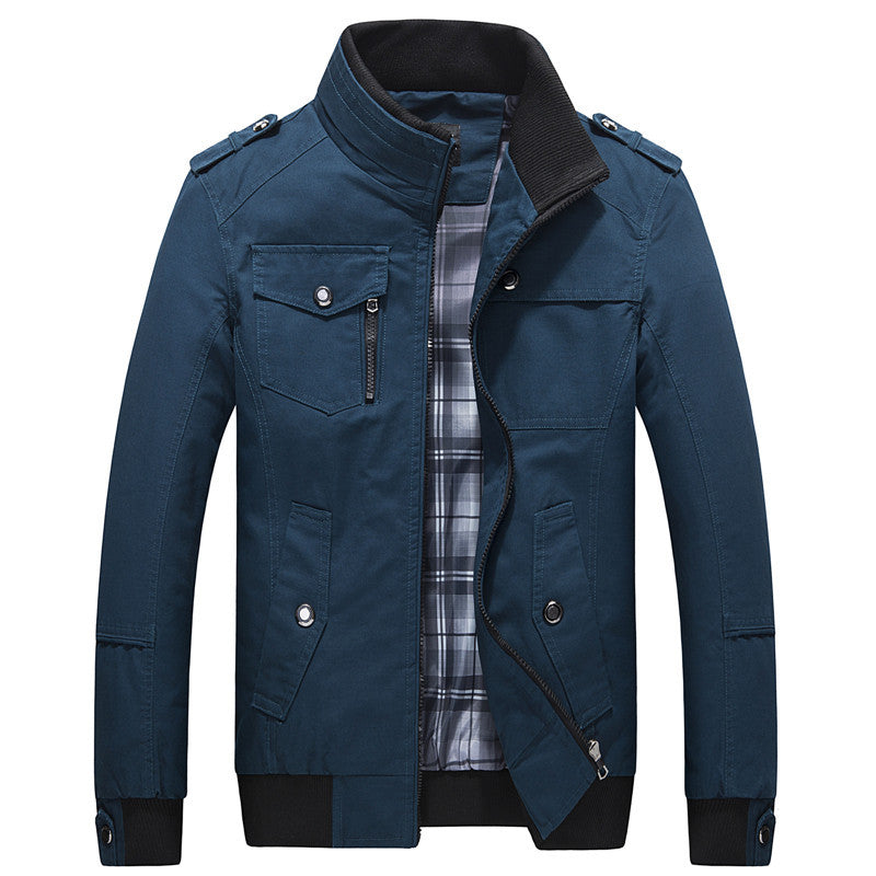 Męska utility canvas Blouson z stójką, Epaulettes i Checkered wner Lwwg