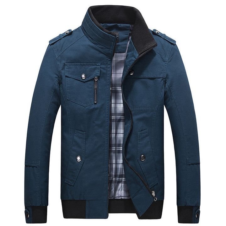 Męska utility canvas Blouson z stójką, Epaulettes i Checkered wner Lwwg