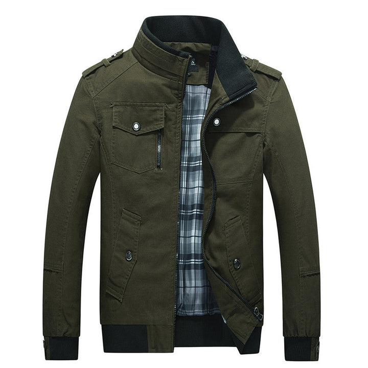 Męska utility canvas Blouson z stójką, Epaulettes i Checkered wner Lwwg