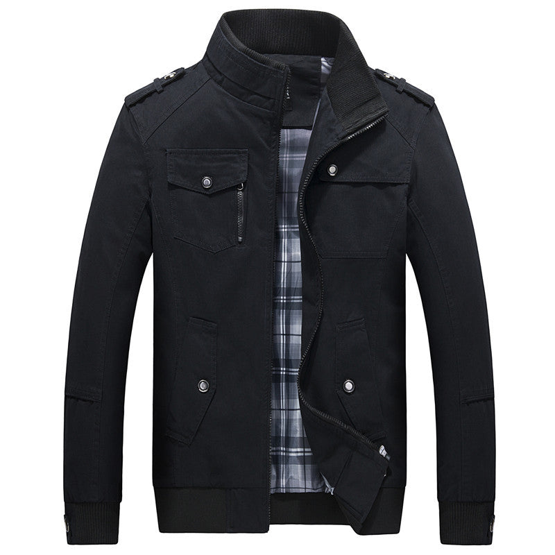 Męska utility canvas Blouson z stójką, Epaulettes i Checkered wner Lwwg