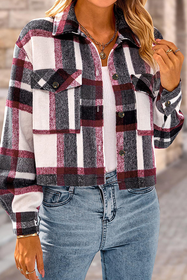 Kieszenią moda casualowo krótsza Damska Checkered kurtka