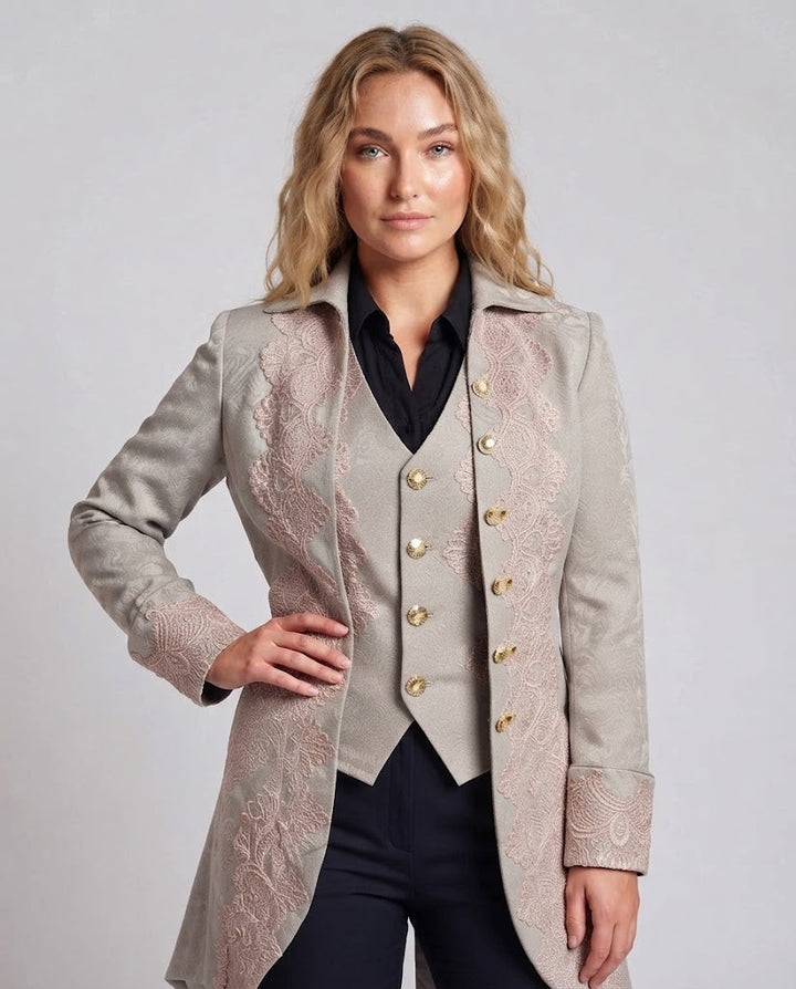 Damska elegancka Lumaza kurtka z Opulent Lace EmbellishMęskats Lumaza