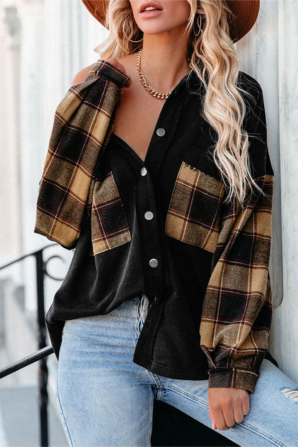 Patchwork kieszeniami na piersi oversize kurtka