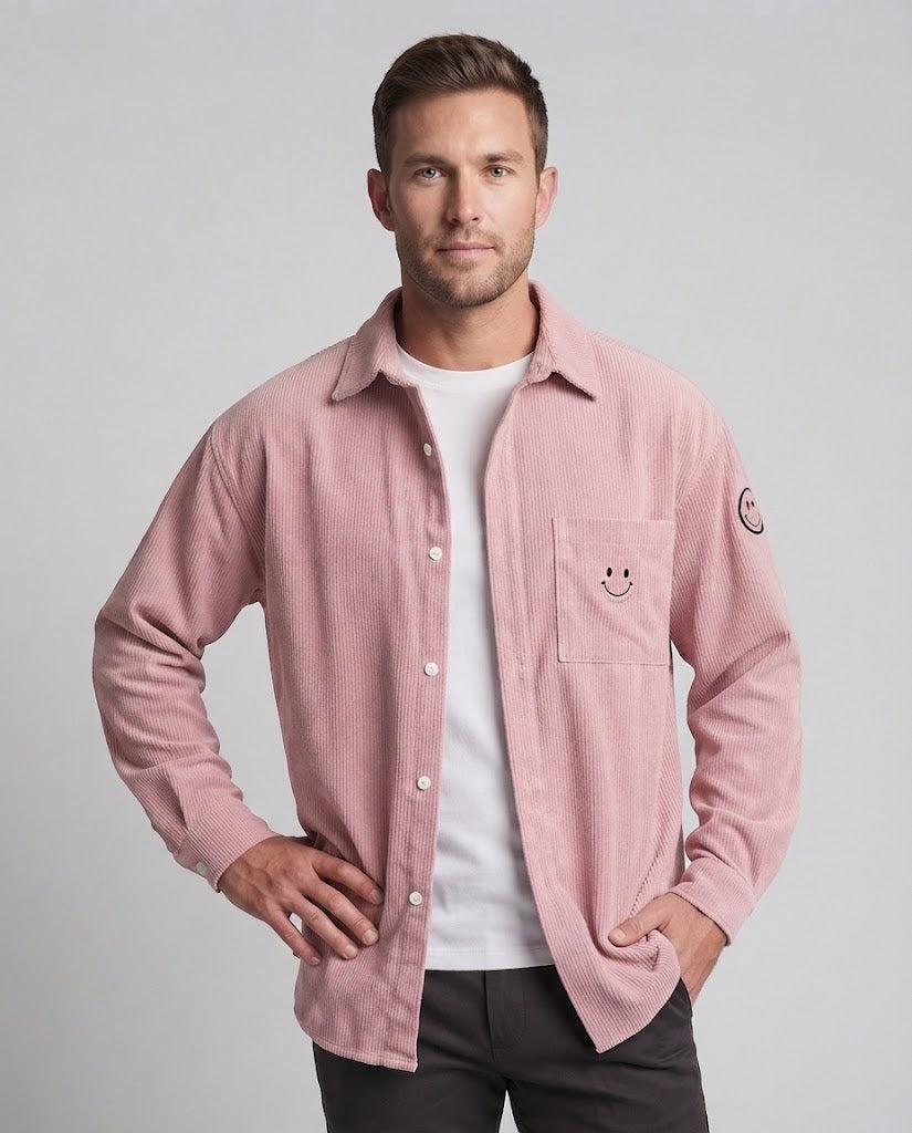 Męski Casual Sztruks Kurtka z Casual Design i Smiley Detal