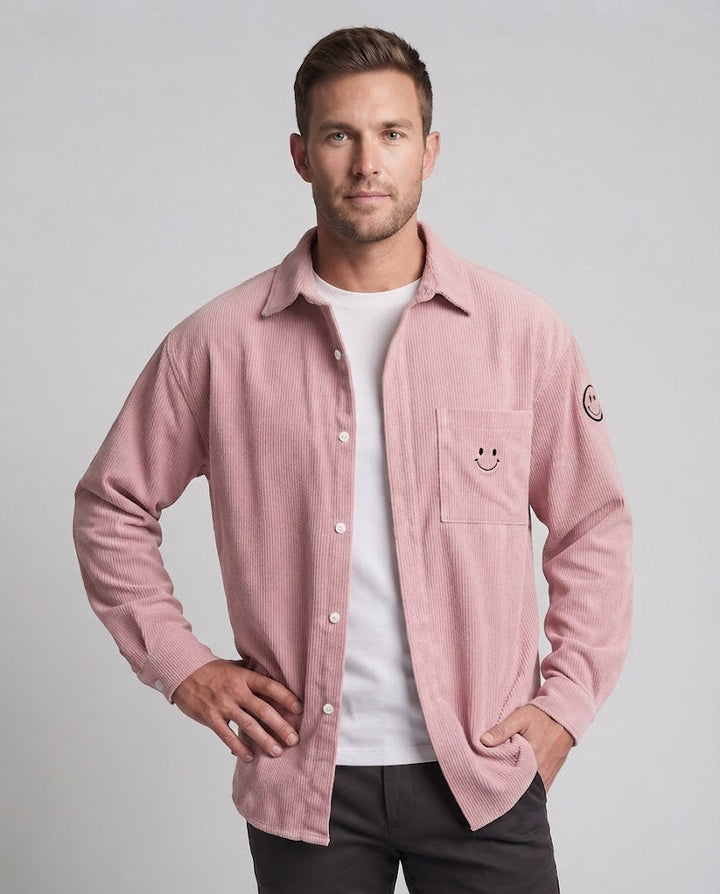 Męski Casual Sztruks Kurtka z Casual Design i Smiley Detal