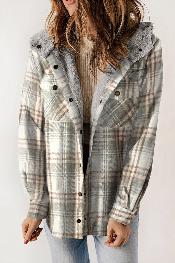 Guzik Sherpa Lined Z kapturem Flannel Kurtka