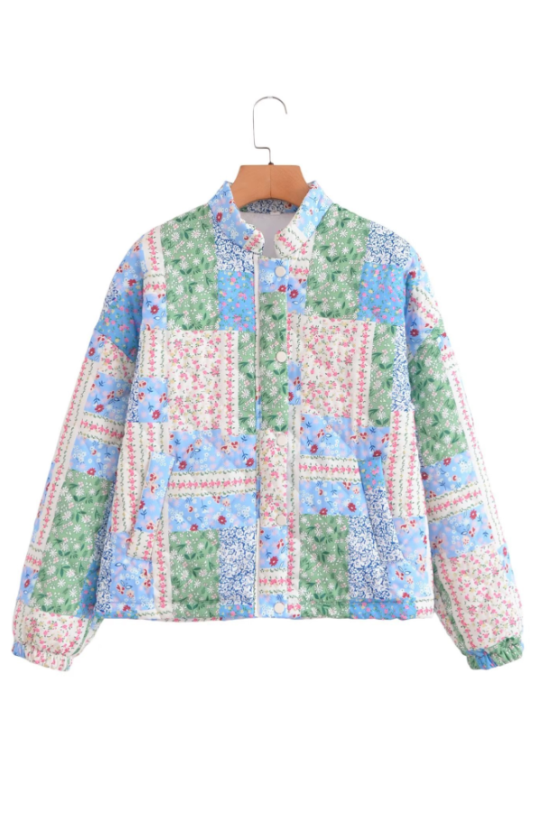 Stójką długa rękaw Floral wzór bawełna kurtka