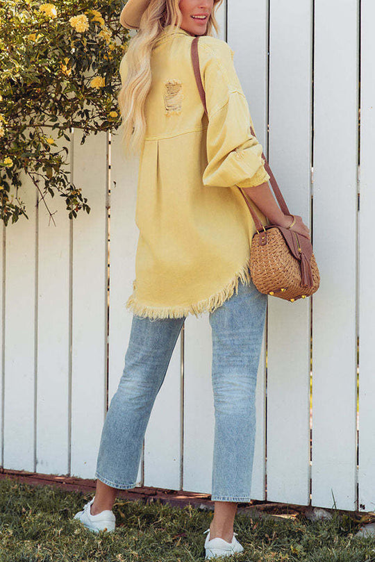 Revers długa rękaw Ripped denim kurtka