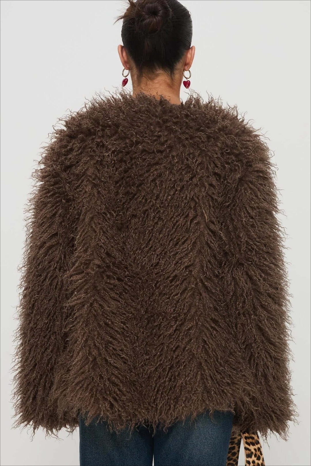 Fluffy Brązowy imitacja Fur oversize kurtka