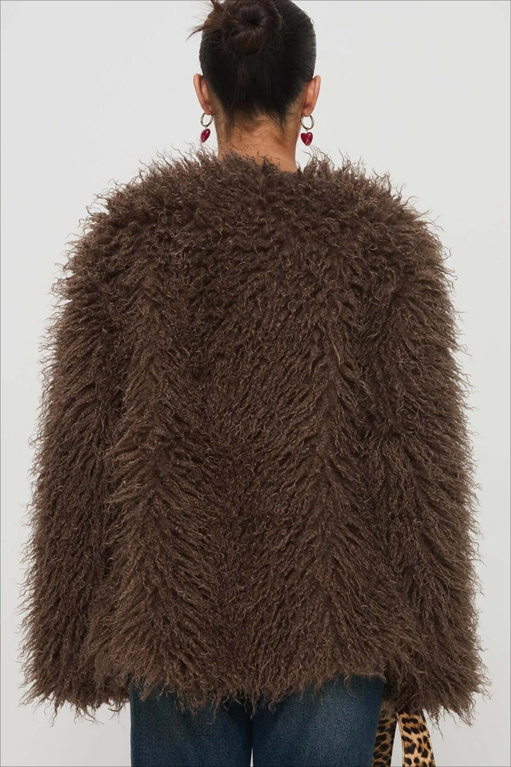 Fluffy Brązowy imitacja Fur oversize kurtka
