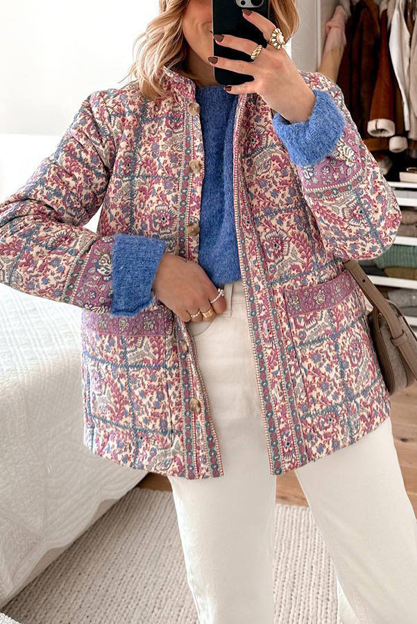 Paisley-Flower-Prwt-guzik-kieszeniami-pikowana-lekka-bawełna-kurtka
