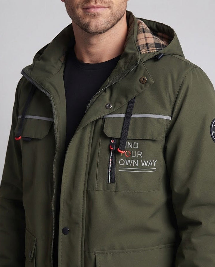 Męska technical miejski parka z kapturem, reflective wserts i multifunctional kieszeniami