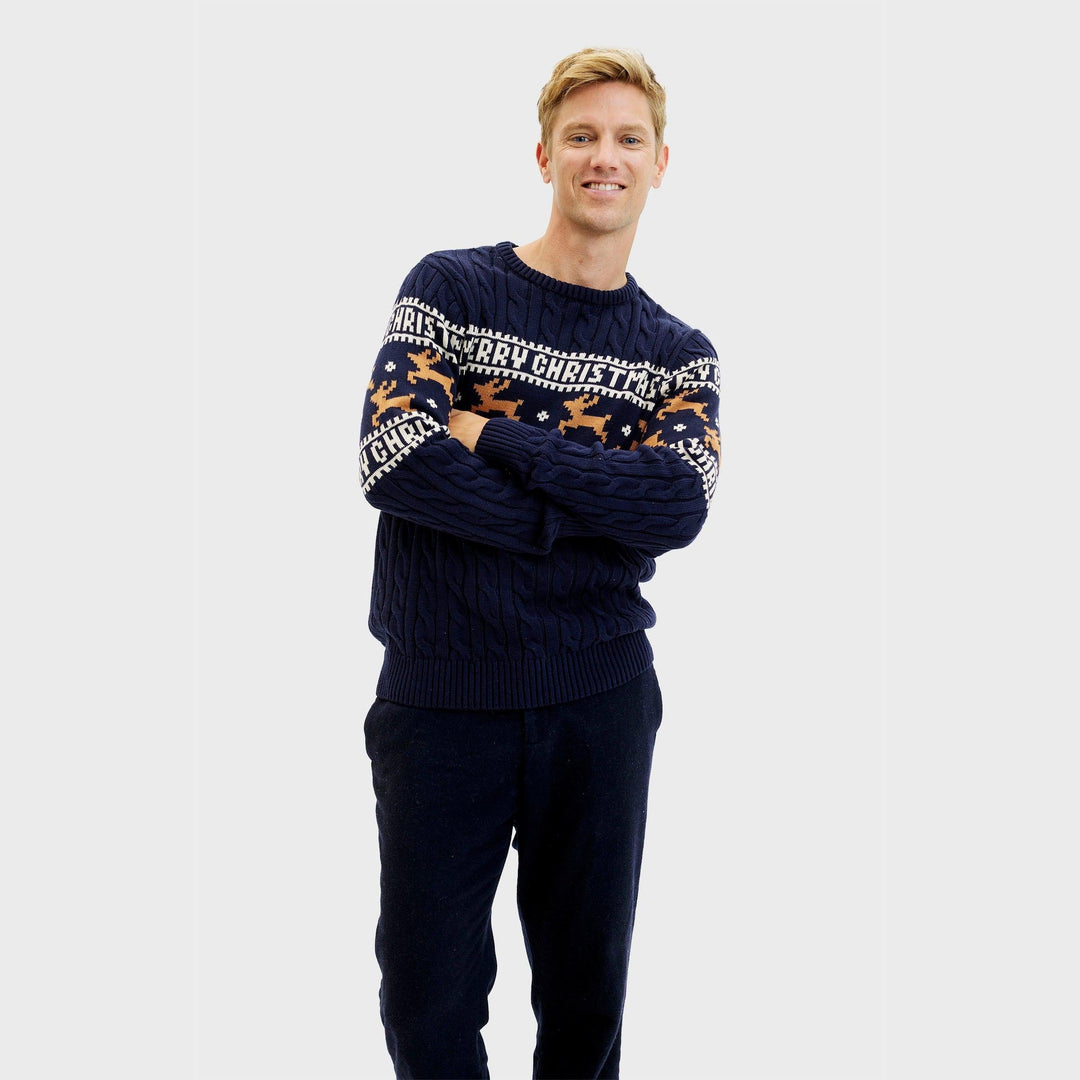 elegancka Christmas sweter Niebieski Męskie