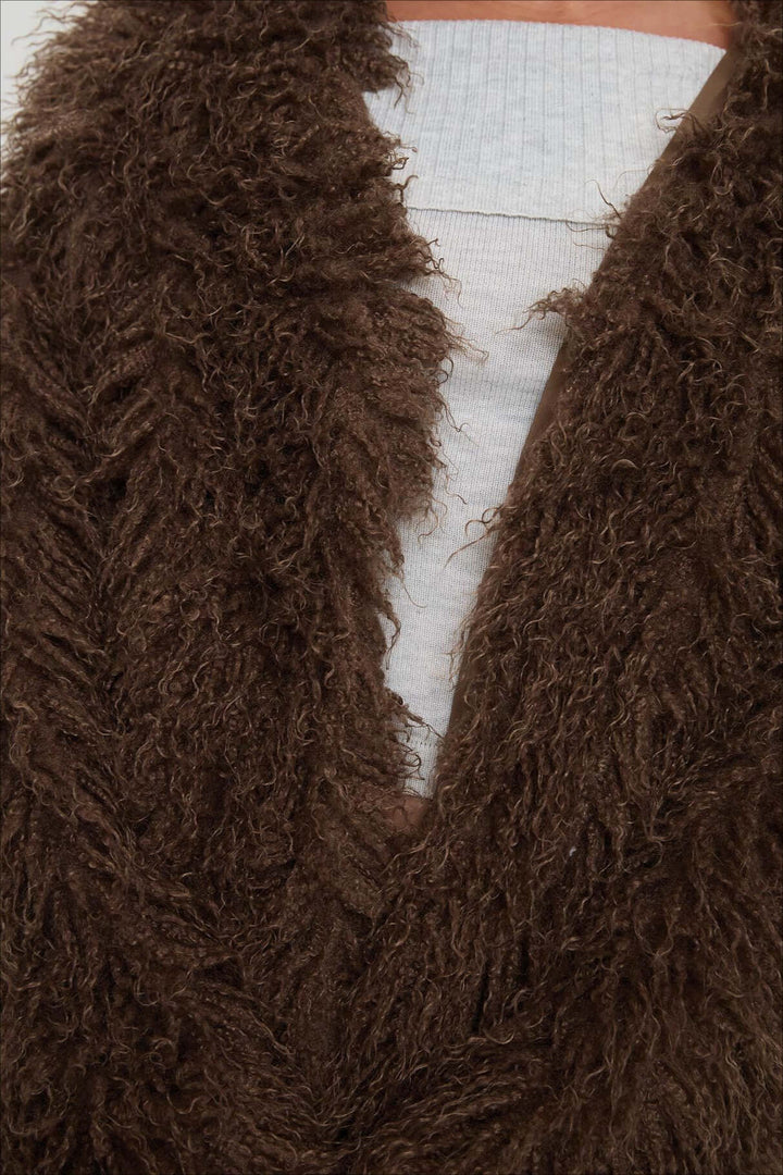 Fluffy Brązowy imitacja Fur oversize kurtka
