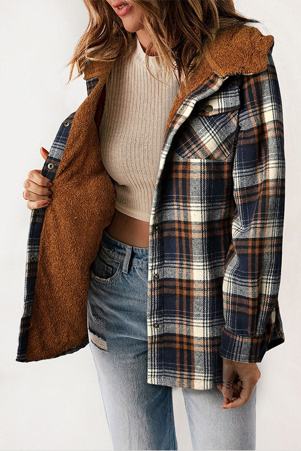 Guzik Sherpa Lined Z kapturem Flannel Kurtka