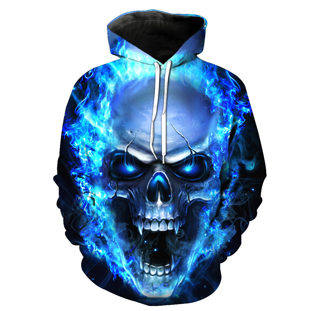 Męska Bluza z kapturem z Luminous Flame Skull Print
