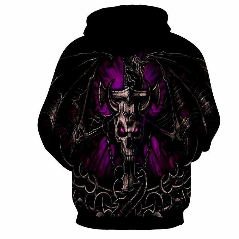 Męska Gothic Bluza z kapturem z large skull print, 3D efekt &amp; ściągacz