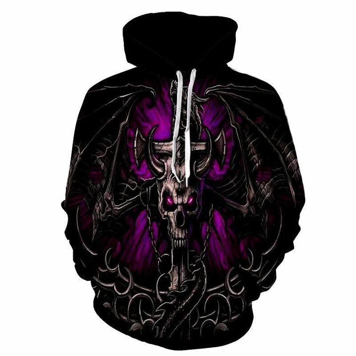Męska Gothic Bluza z kapturem z large skull print, 3D efekt &amp; ściągacz