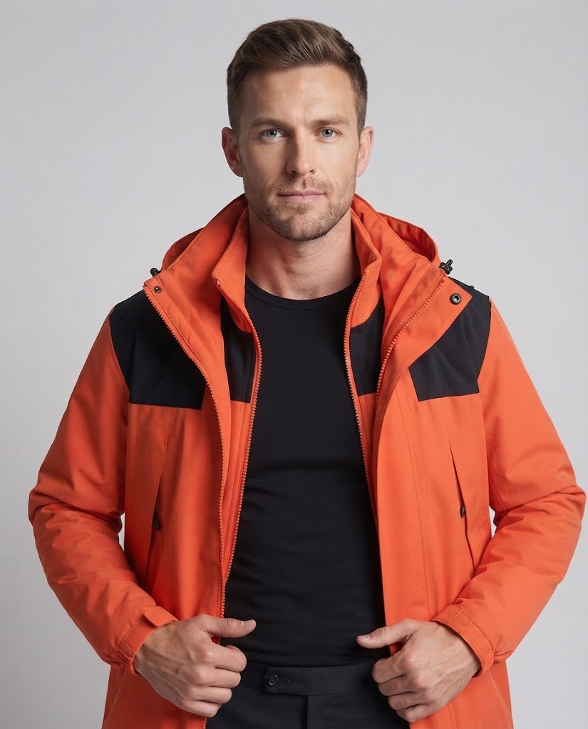 Męska lekka miejski-kurtka outdoorowa z zamkiem-w fleece i kontrastowy trim