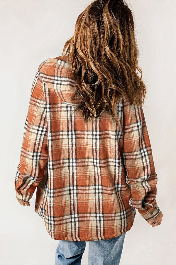 Guzik Sherpa Lined Z kapturem Flannel Kurtka