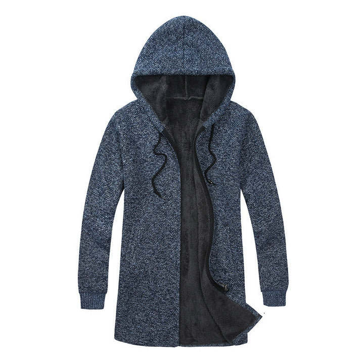 Męska Długa Z kapturem Dzianina Kardigan z warming Teddy polar Podszewka, ściągacz i naszywane kieszenie